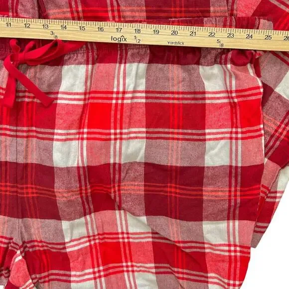 NWOT PJ Set Boxy Plaid Flannel Oversized Cozy Comfy Red Cream Plus Size 3x - Picture 8 of 9